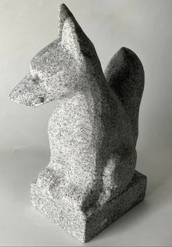 Fox Statue Granite Gray Stone Sculpture Inari Shrine Handmade Japanese Garden