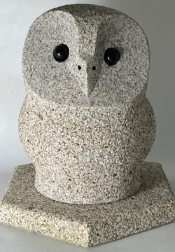 Medium Rust Stone Owl Beige Granite Black Onyx Japanese Garden Sculpture Statue