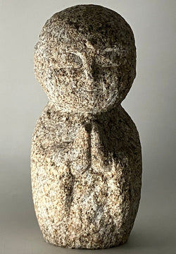 Mini Gassho Jizo Statue Granite Aji Rust Stone Sculpture Handmade Japanese
