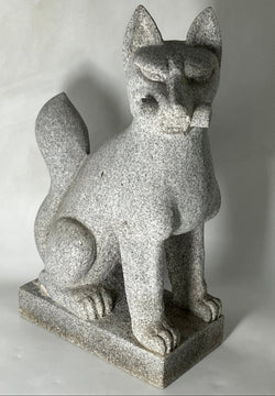 Medium Fox Statue Granite Gray Stone Sculpture Inari Shrine Handmade Japanese