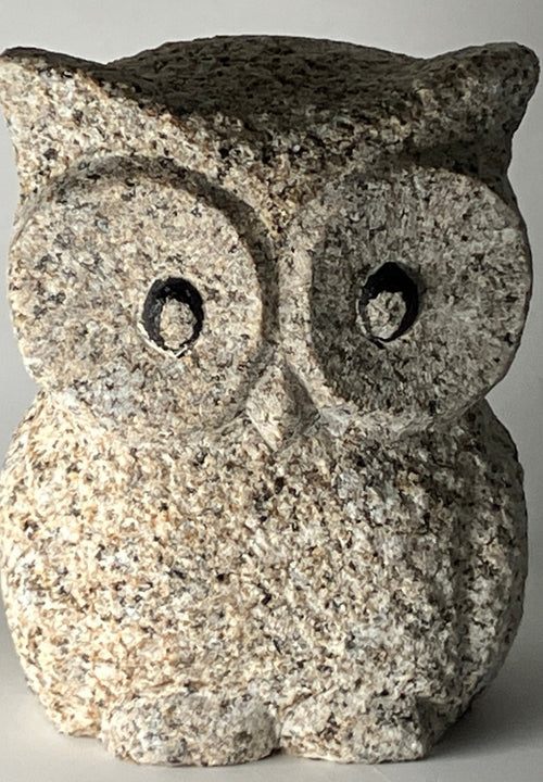 Owl Statue Granite Aji Rust Stone Sculpture Handmade Japanese Garden