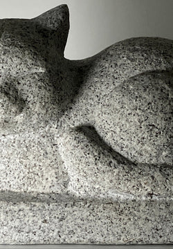 Small Sleeping Cat Statue Granite Stone Sculpture Handmade Japanese Garden