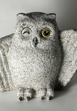 Small Owl Gray Figurine Granite Stone Sculpture Japan Handmade