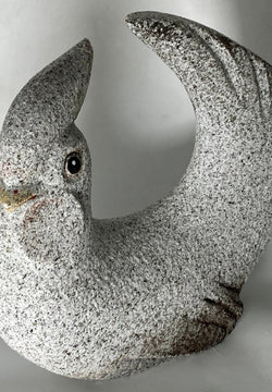 Small Rooster Chicken Gray Figurine Granite Stone Sculpture Japan Handmade