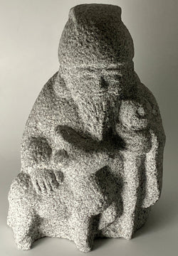 Seven Lucky Gods Jizo Jurojin Gray Granite Stone Sculpture Handmade Japan Garden