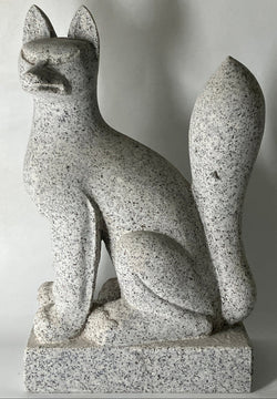 Medium Fox Statue Granite Gray Stone Sculpture Inari Shrine Handmade Japanese R