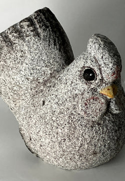 Small Chicken Rooster Gray Figurine Granite Stone Sculpture Japan Handmade