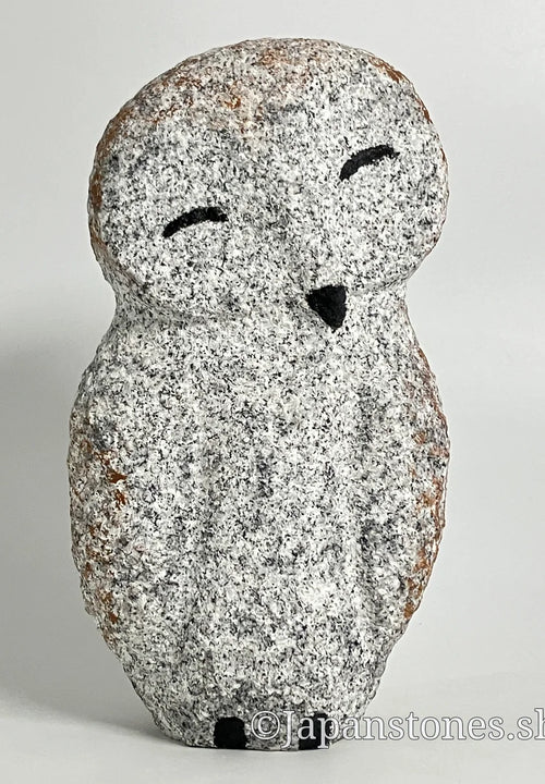 Owl Granite Gray Stone Sculpture Handmade Japanese Garden Bird