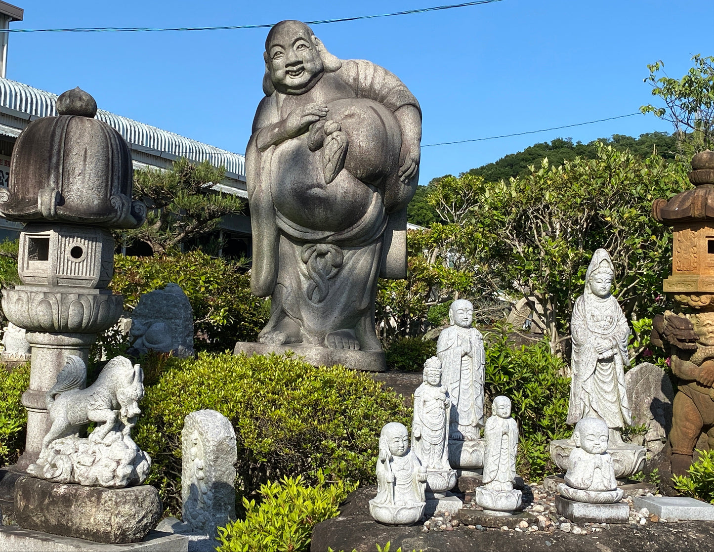 Gasshou Jizo Ojizo-Sama Granite Stone Sculpture Handmade Japanese Garden
