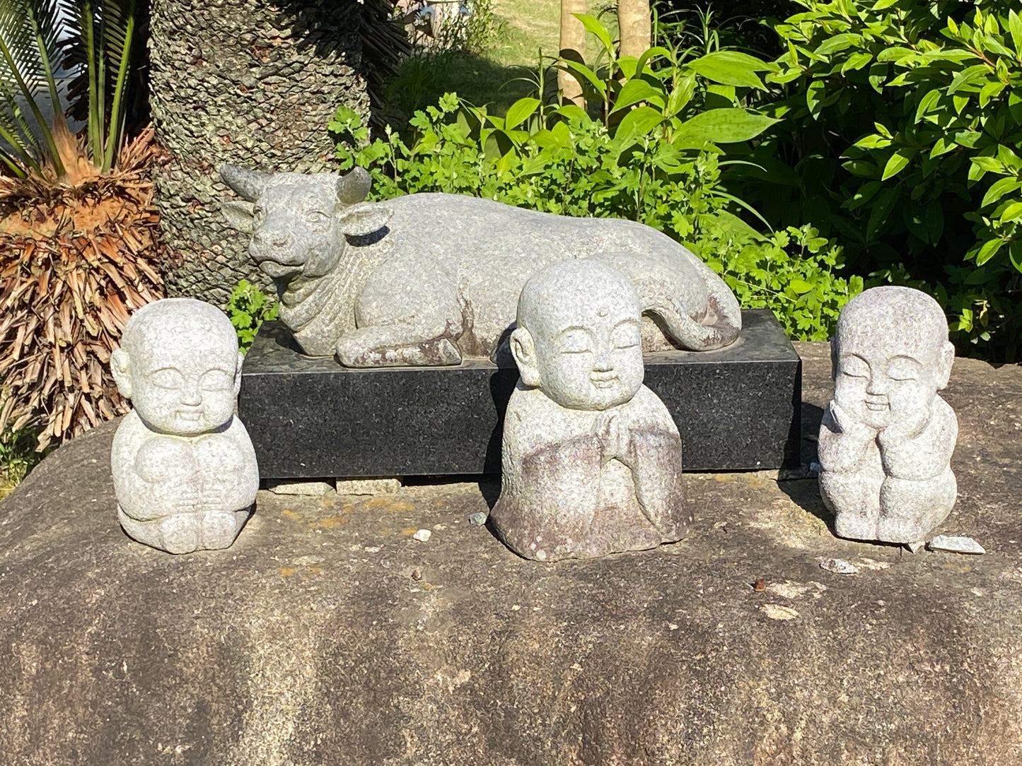 Gasshou Jizo Ojizo-Sama Granite Stone Sculpture Handmade Japanese Garden