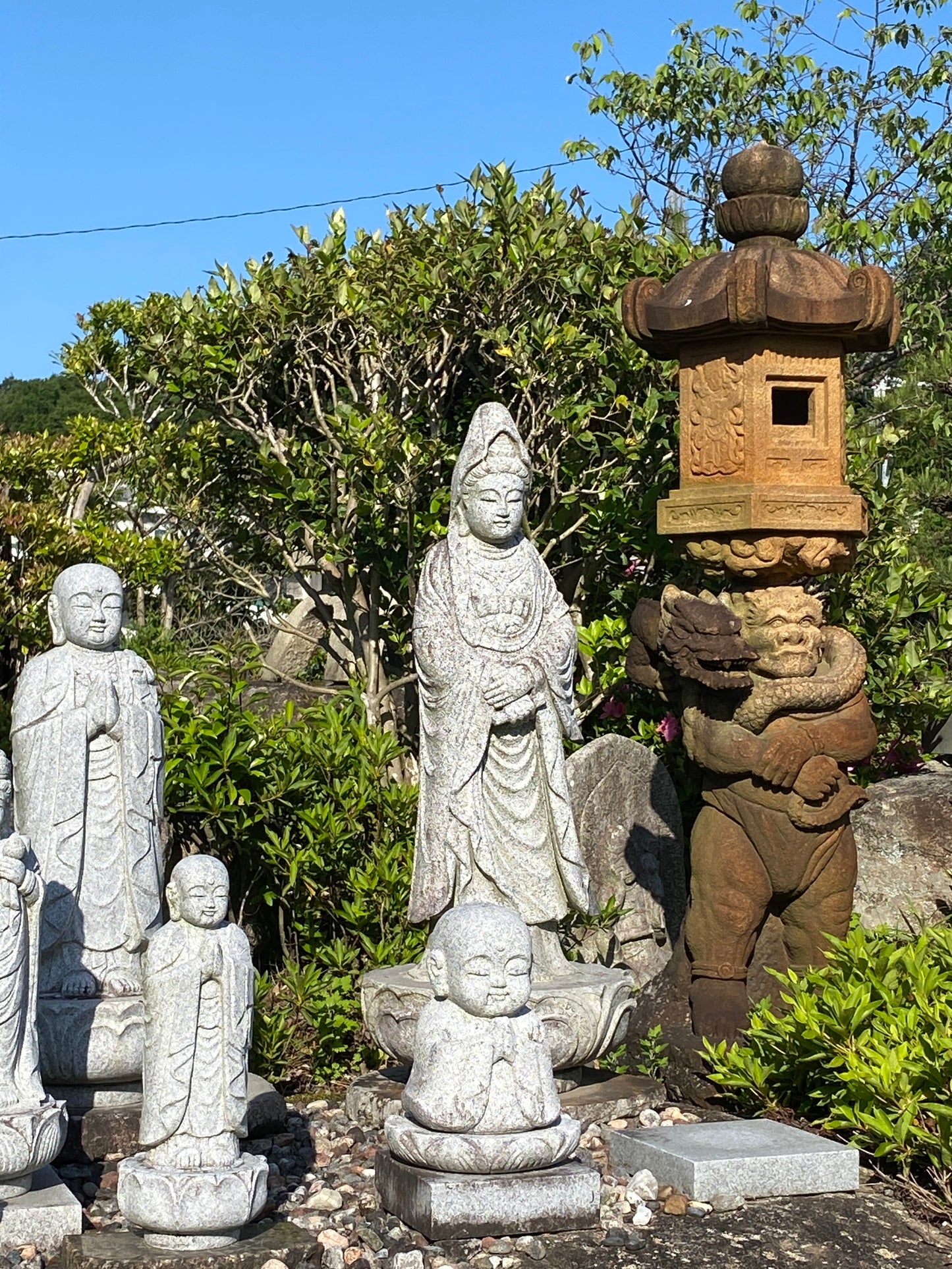 Gasshou Jizo with Globus cruciger Ojizo-Sama Granite Stone Sculpture Handmade
