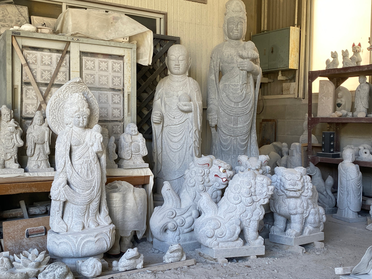 Gasshou Jizo with Globus cruciger Ojizo-Sama Granite Stone Sculpture Handmade
