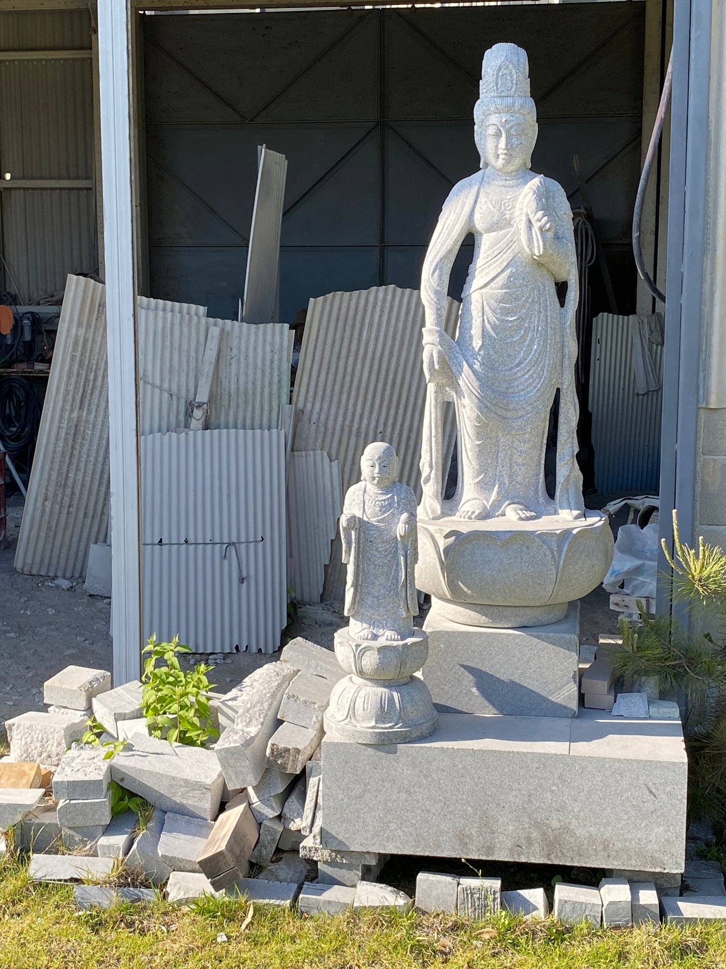 Gasshou Jizo Ojizo-Sama Granite Stone Sculpture Handmade Japanese Garden